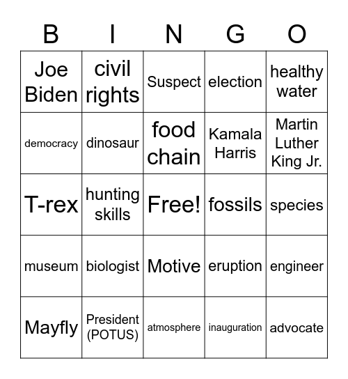 3rd grade - January 2021 Bingo ! Bingo Card