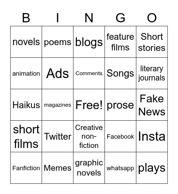 Types of Writing! Bingo Card