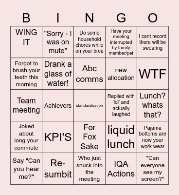 Remote Work Bingo Card