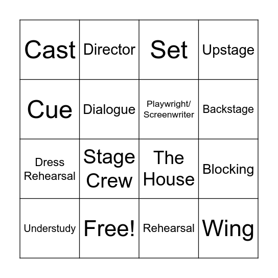 Theatre Vocal Bingo Card
