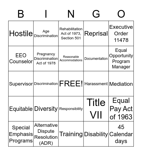 EEO BINGO Card