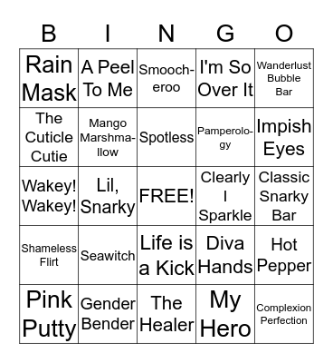 Posh Bingo Card