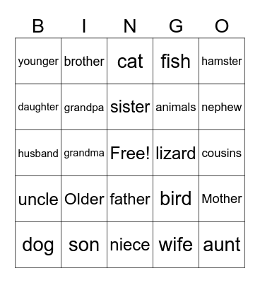 La familia Bingo Card