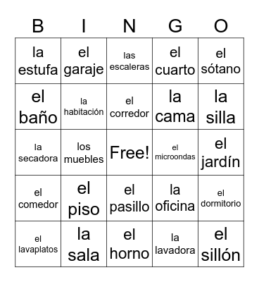 Spanish 2 - La casa Bingo Card