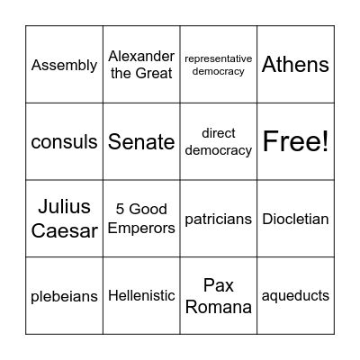 Greece and Rome Bingo Card
