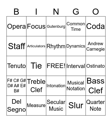 Musical Review Bingo Card