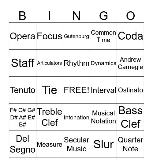 Musical Review Bingo Card