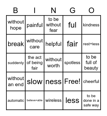 Suffix Bingo Card