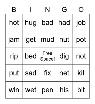 CVC Bingo Card