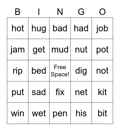 CVC Bingo Card
