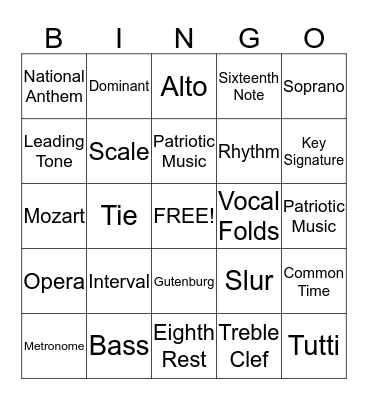Musical Review Bingo Card