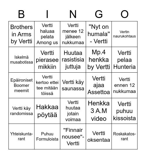 Vertti Bingo Card