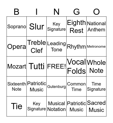 Musical Review Bingo Card