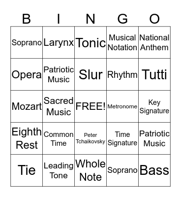 Musical Review Bingo Card
