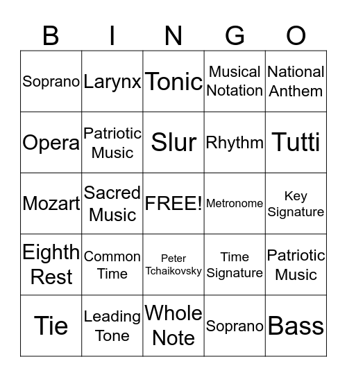 Musical Review Bingo Card