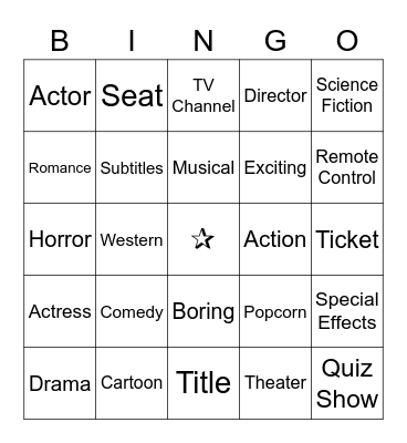 Movies and Television Bingo Card