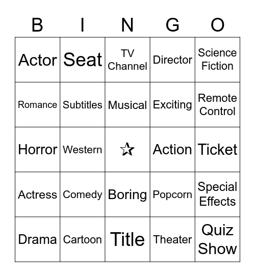 Movies and Television Bingo Card
