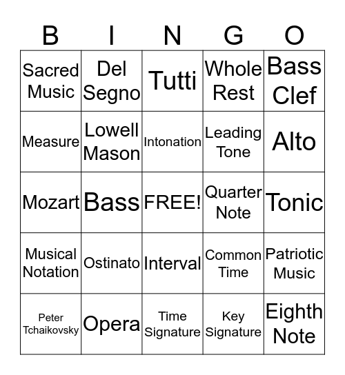 Musical Review Bingo Card