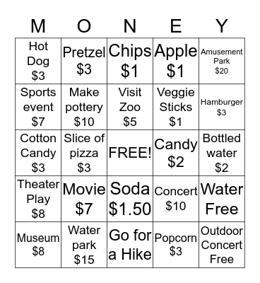 Entertainment  Bingo Card