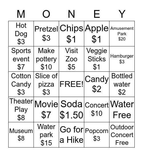 Entertainment  Bingo Card
