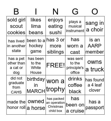 GETTING TO KNOW YOU Bingo Card