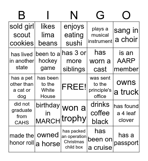 GETTING TO KNOW YOU Bingo Card