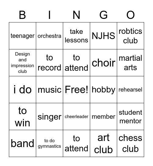 vocab Bingo Card