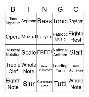 Musical Review Bingo Card