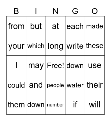 Sight Words 100's Bingo Card