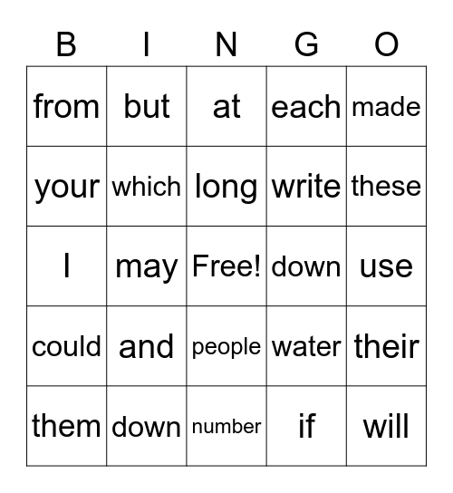 Sight Words 100's Bingo Card