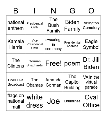 Inauguration 2021 Bingo Card