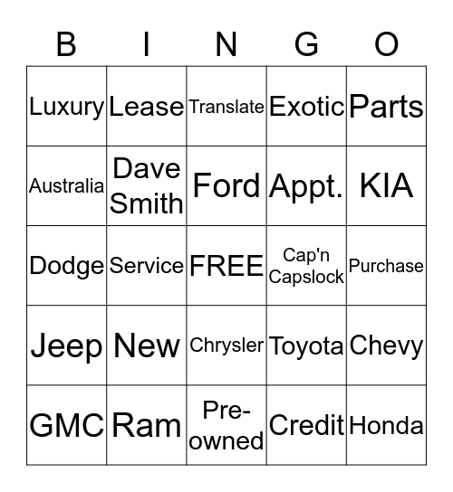 Lead Bingo Card