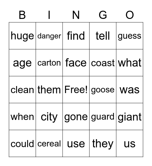 Spelling 20 Bingo Card