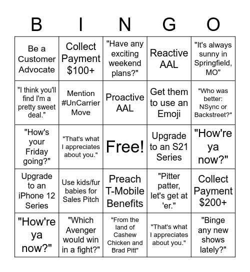 FRIYAY Bingo Card