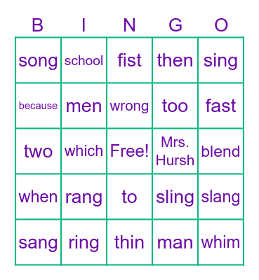 4th Graders Bingo Card