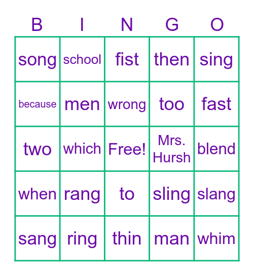 4th Graders Bingo Card