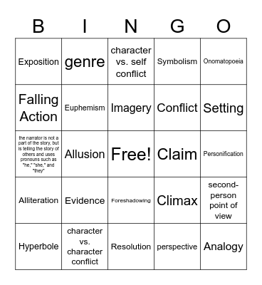 LANGUAGE ARTS Bingo Card