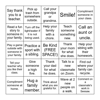 Kindness Week Bingo! Bingo Card