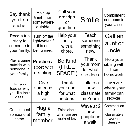 Kindness Week Bingo! Bingo Card