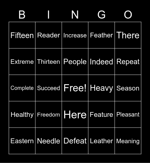 Long and Short e's Bingo Card
