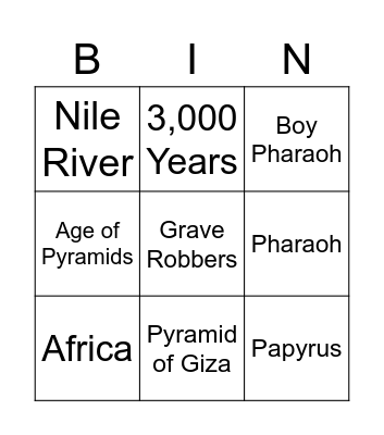 Ancient Egypt Bingo Card