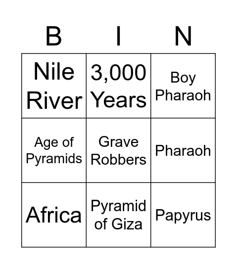 Ancient Egypt Bingo Card