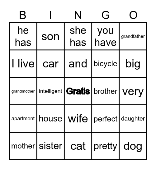 La Familia Bingo Card