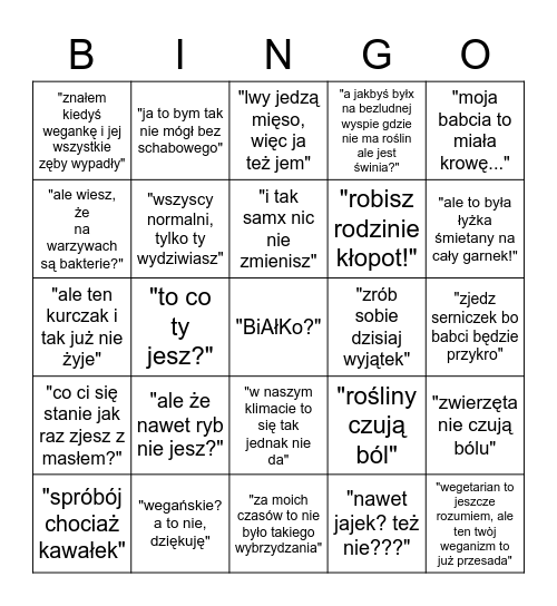 Wegańskie Bingo! Bingo Card