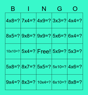 4th Grade Multiplication Bingo Card