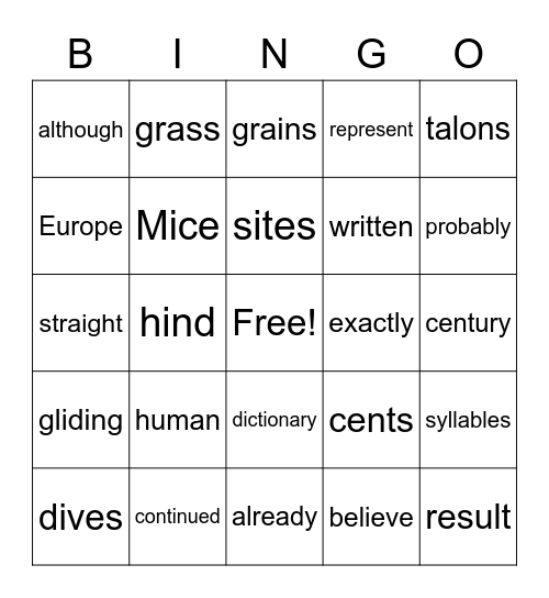 Jumping Mice Bingo Card