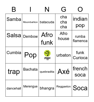 Zoom Zumba Bingo Card