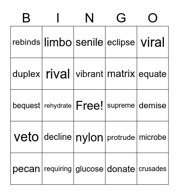 5.2 WRS Words Bingo Card