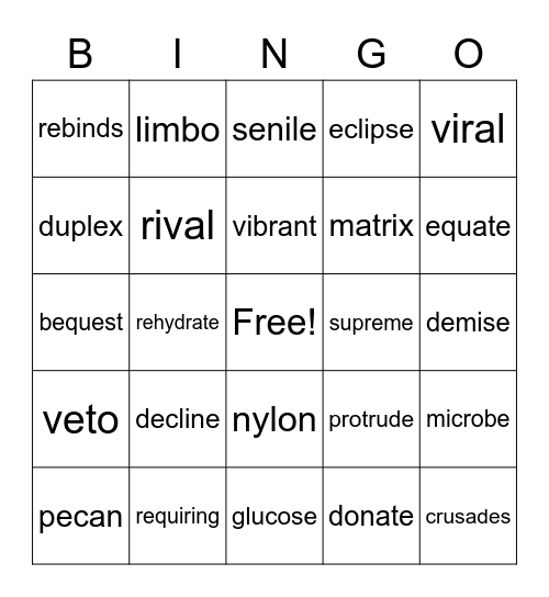 5.2 WRS Words Bingo Card