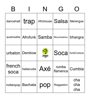 Zoom Zumba Bingo Card
